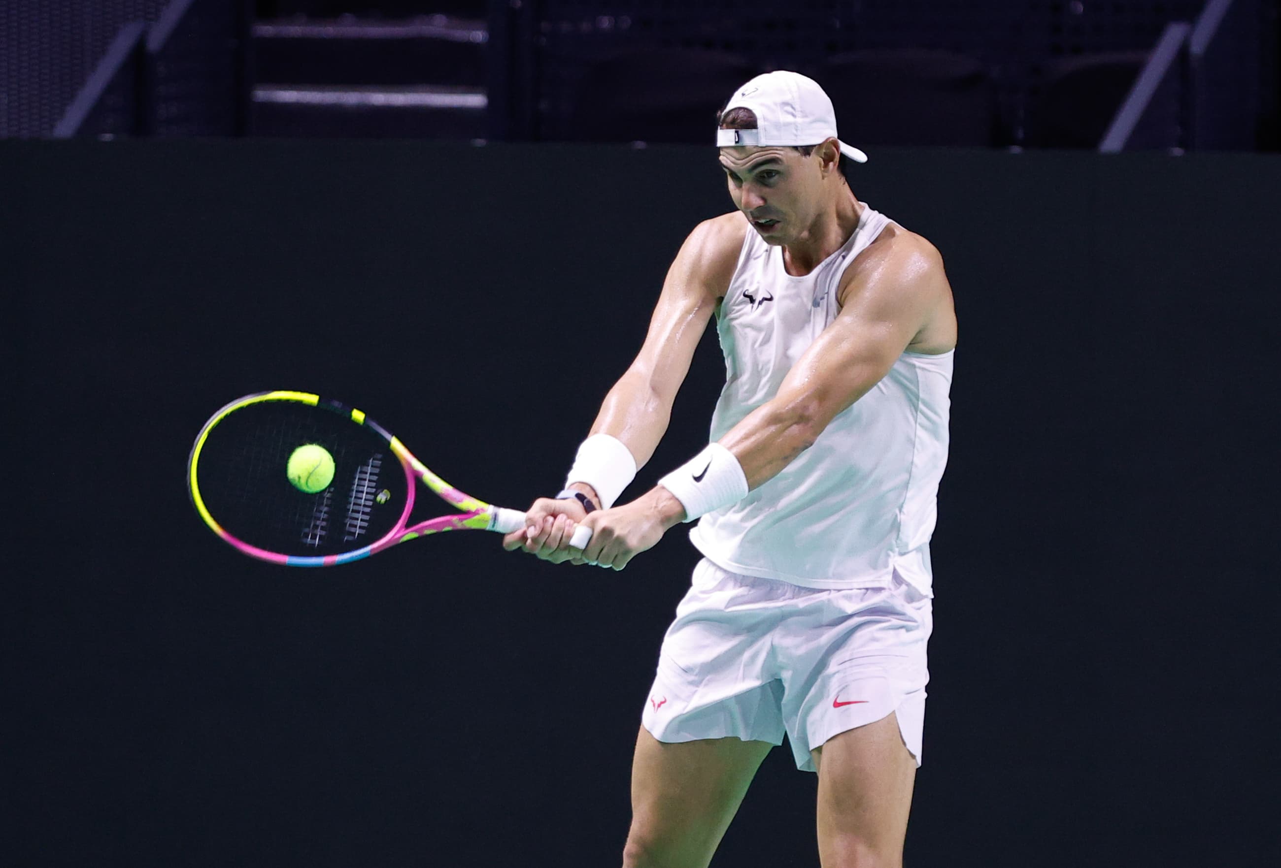 Primer entrenamiento de Rafa Nadal en la pista del Carpena en Málaga