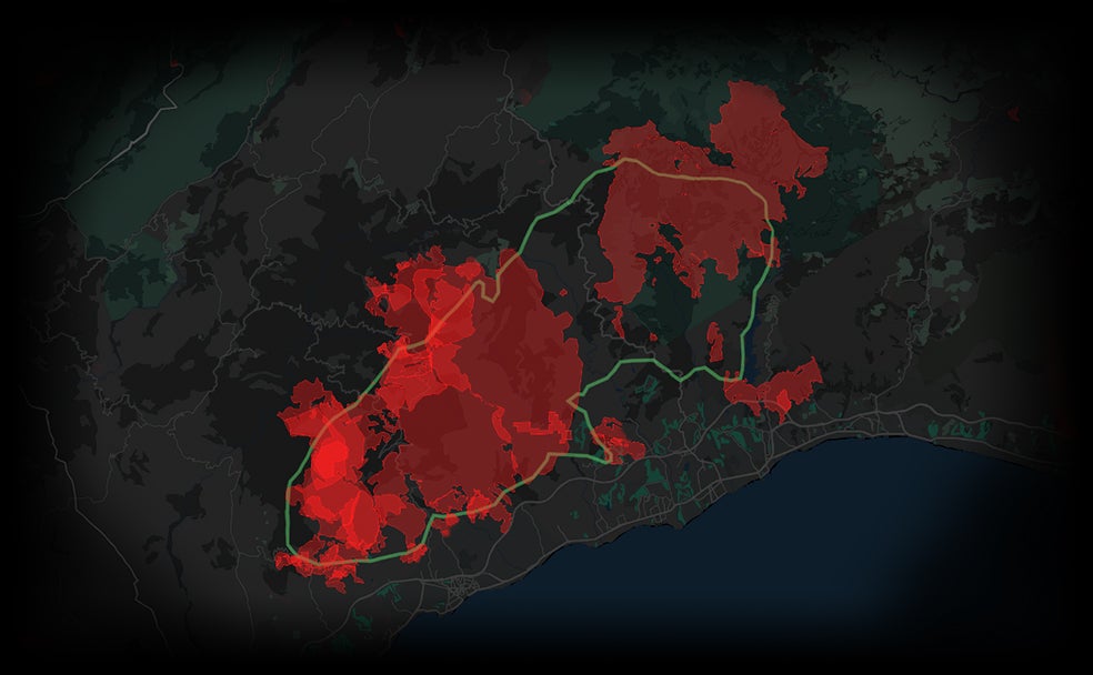 Incendios, entre 1975 y 2022, en el perímetro aproximado de Sierra Bermeja.