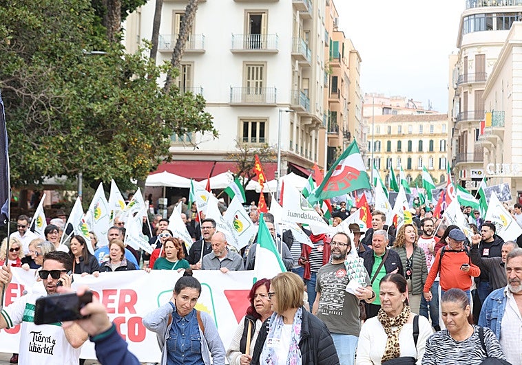 Una imagen de la manifestación que ha recorrido este domingo las calles del Centro.