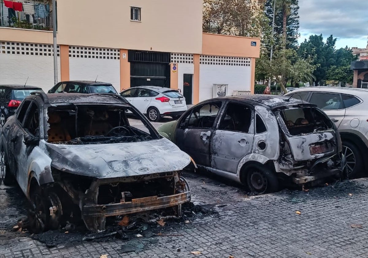 Sobresalto de madrugada por el incendio de seis coches en Camino de La Térmica