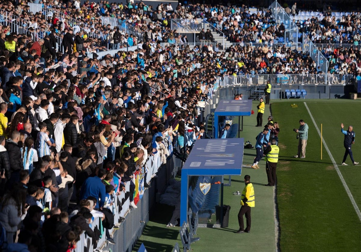 La Rosaleda, durante el entrenamiento de puertas abiertas del 3 de enero.