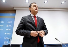 José María Muñoz, en la sala de prensa de La Rosaleda.