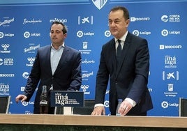 Kike Pérez y José María Muñoz, en la sala de prensa de La Rosaleda.