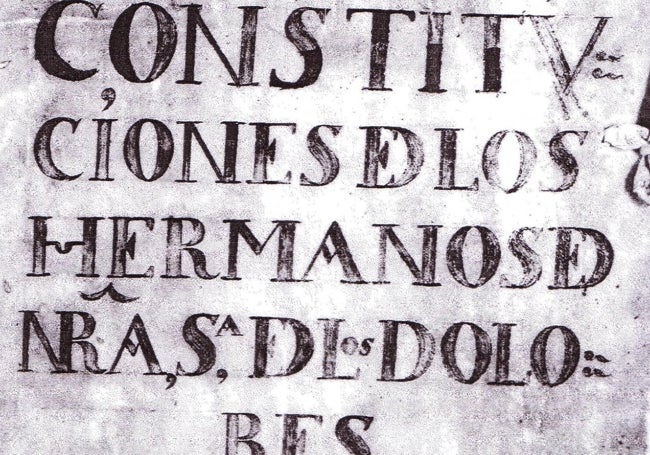 Portadilla de las constituciones de 1750 de la Hermandad de los Dolores.