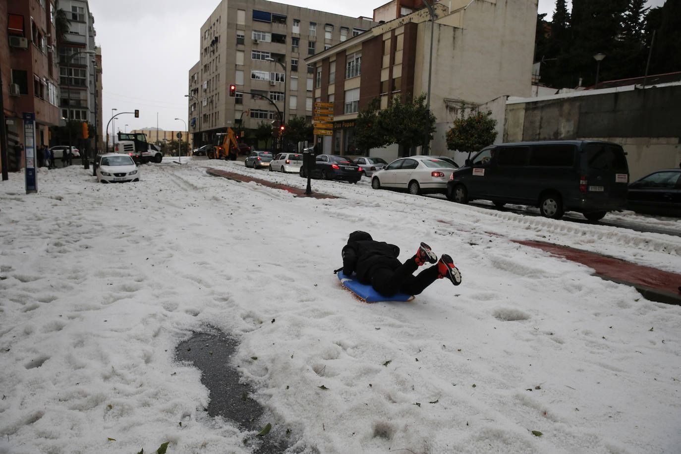 Cinco años de la histórica granizada que pintó de blanco las calles del Centro de Málaga