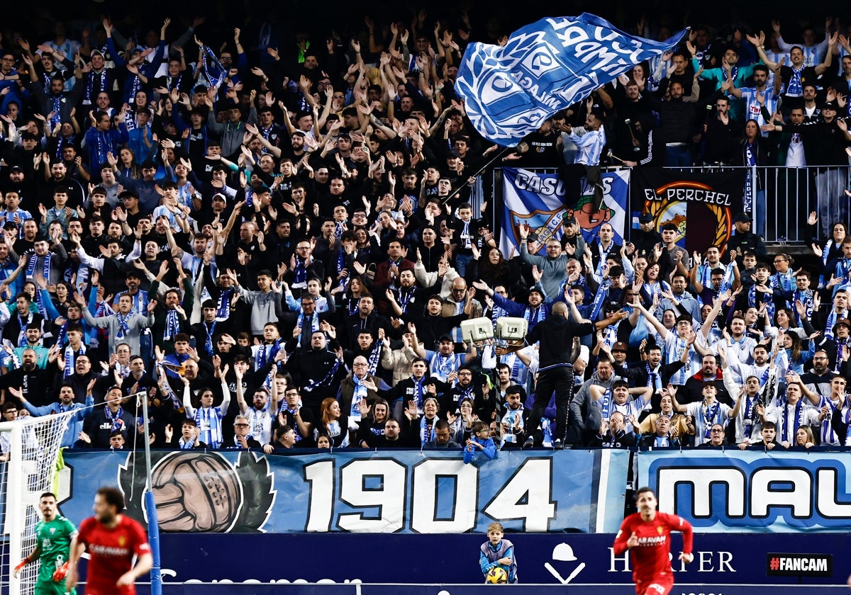 La Grada de Animación de La Rosaleda, durante el Málaga-Zaragoza, partido en el que sucedieron los hechos.