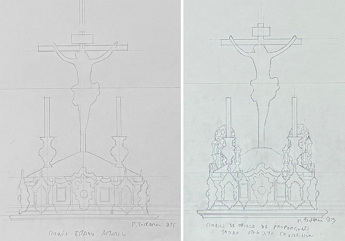 Dibujos aportados por Manuel Toledano para la actuación en el trono del Cristo de la Crucifixión.