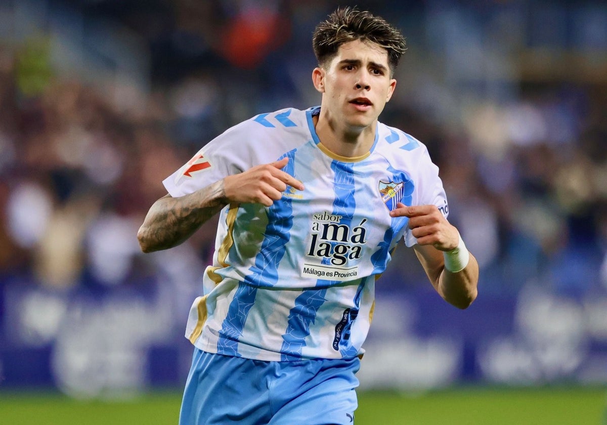 Antoñito Cordero celebra el último gol conseguido con el Málaga, contra el Eldense.