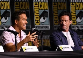Ryan Reynolds y Hugh Jackman en la presentación de 'Dead Pool y Lobezno' en 2024