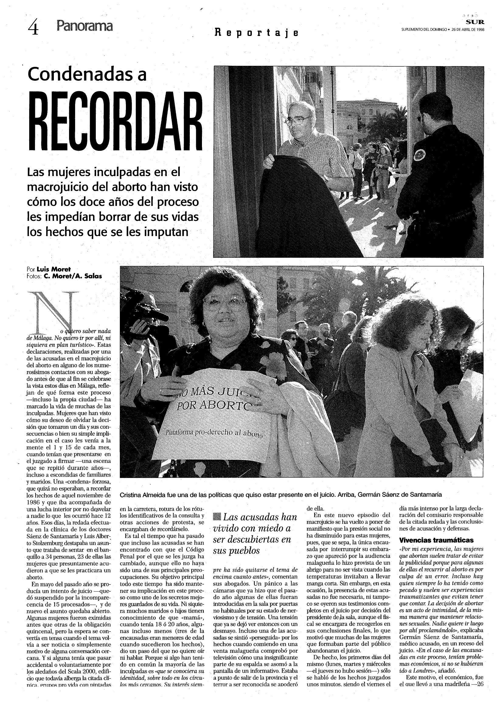 En SUR se contó el macrojuicio sobre el aborto que tuvo lugar en Málaga.