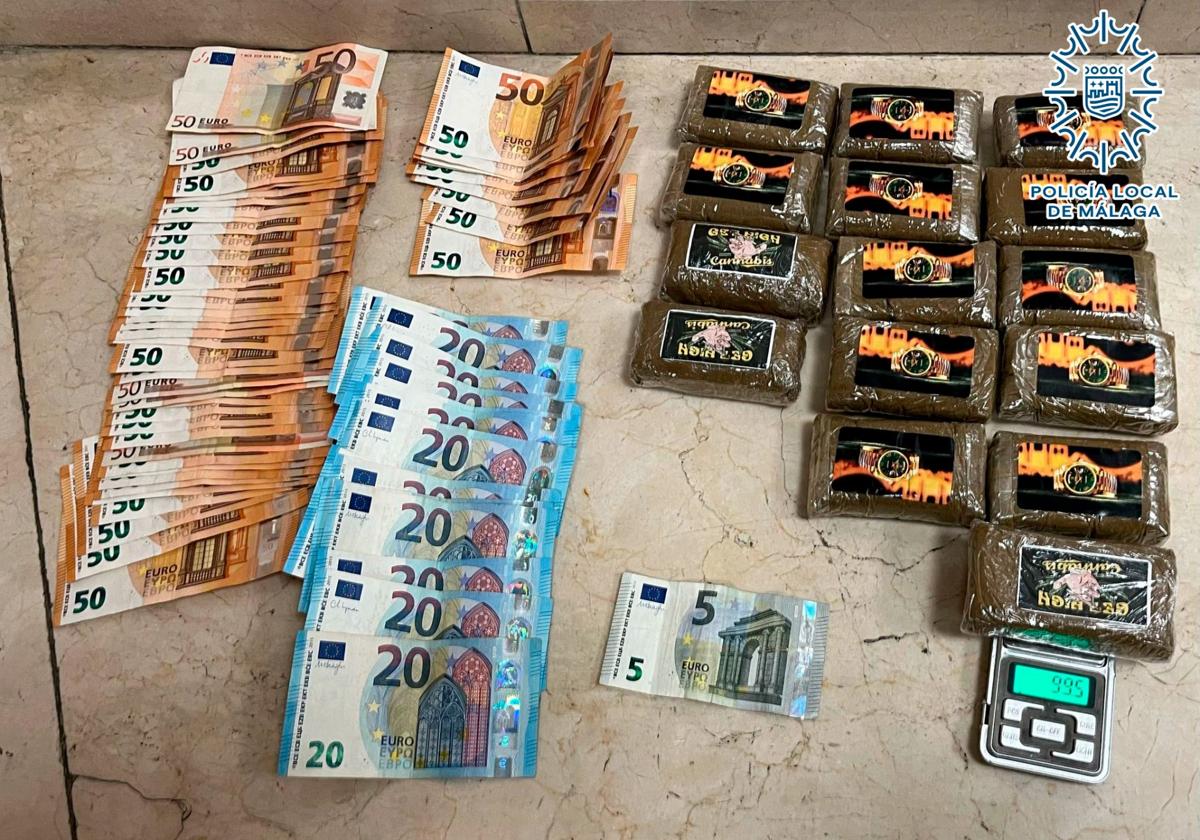 Sorprendido en Málaga con kilo y medio de hachís y más de 2.600 euros