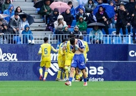 Larrubia se lamenta después de que el Málaga encajara uno de los dos goles en la derrota frente al Cádiz.