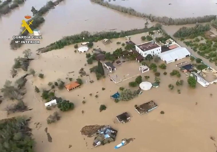 Espectaculares imágenes aéreas del Guadalhorce tras la borrasca Laurence