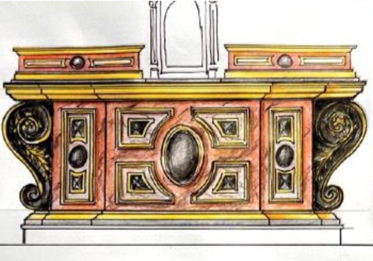 Dibujo de la mesa para disponer el sagrario y los candeleros.
