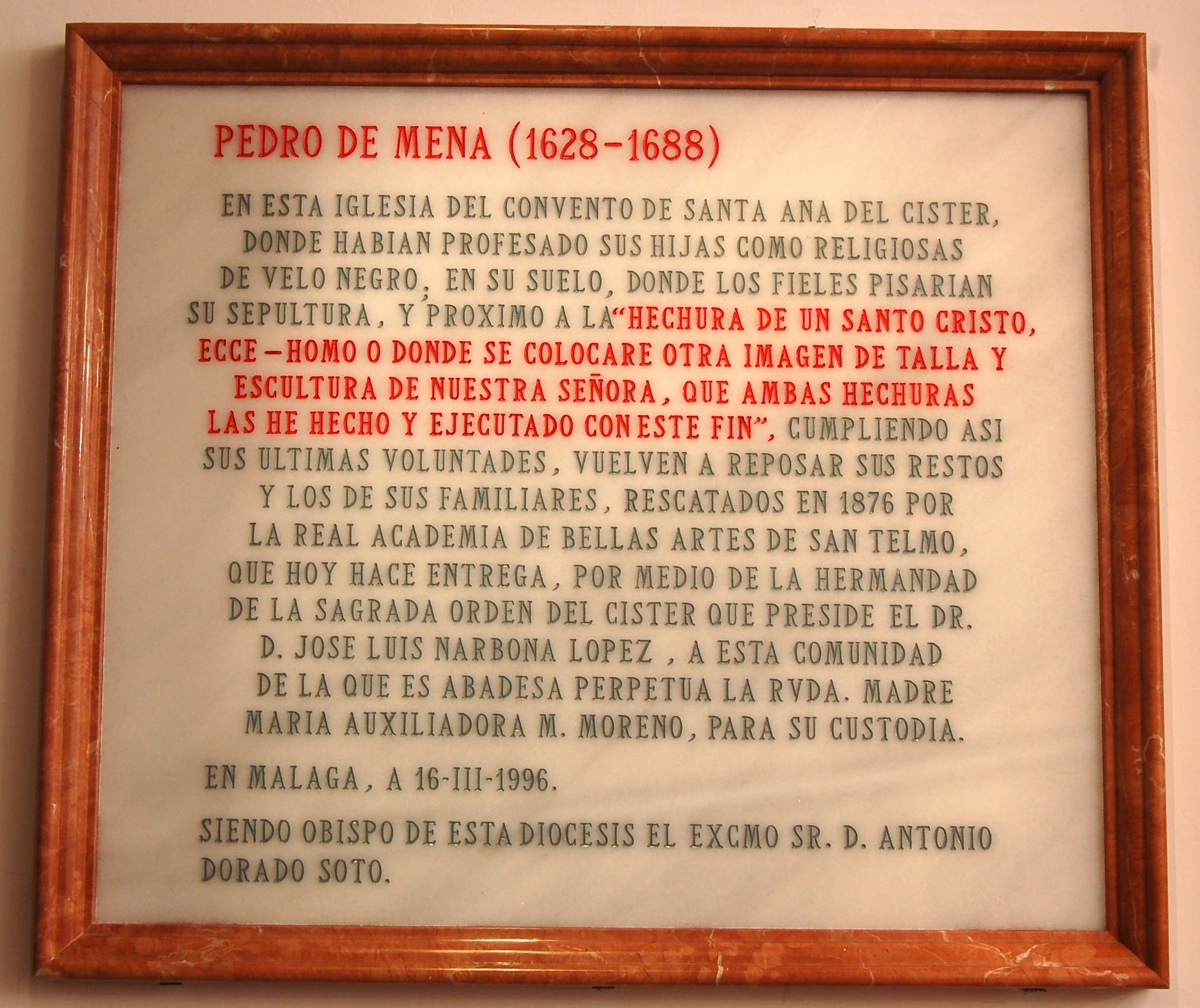 Lápida de Pedro de Mena.