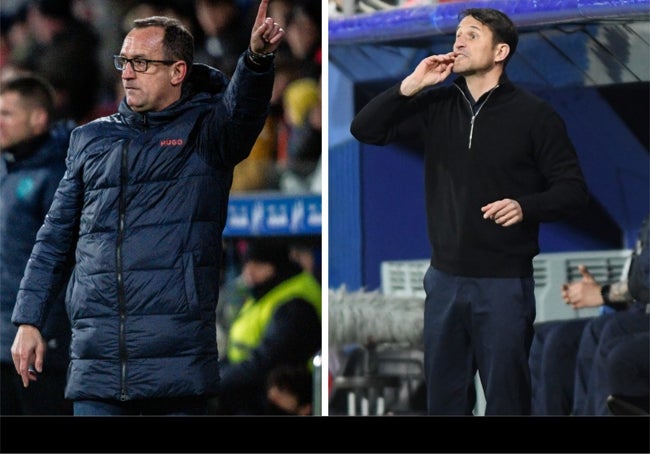 Joseba Etxeberria y Beñat San José, los dos entrenadores del Eibar esta temporada.