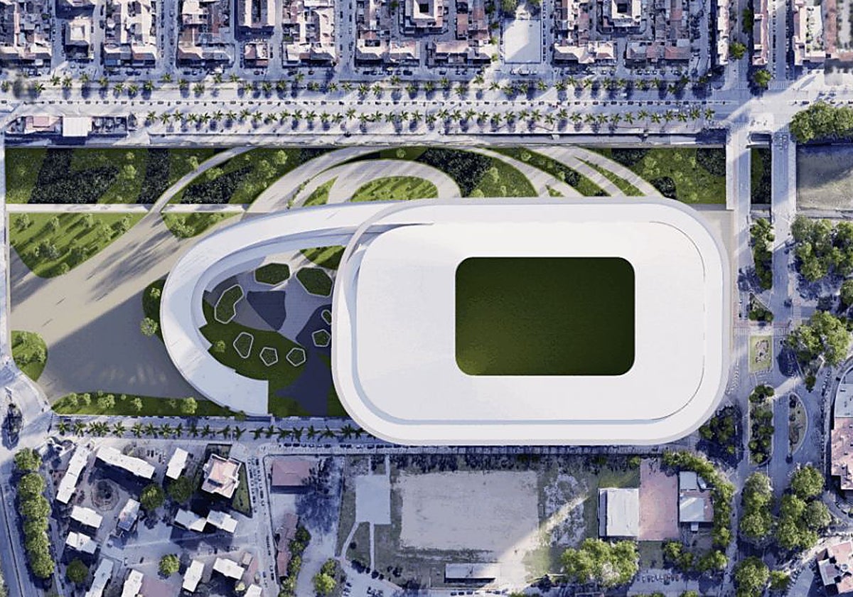 Imagen general aérea de cómo puede quedar La Rosaleda, aunque cambiará en el proyecto final.