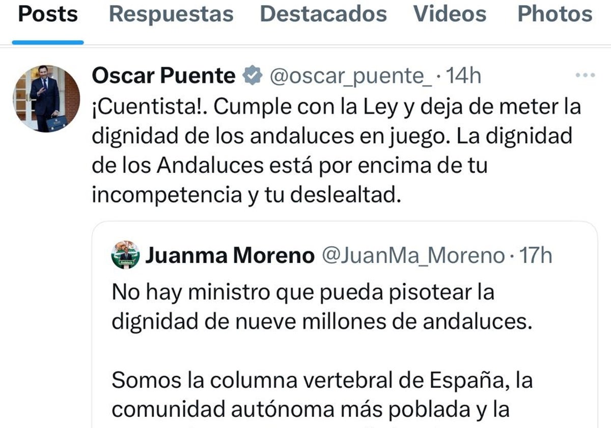 El ministro Óscar Puente llama «cuentista» al presidente de la Junta