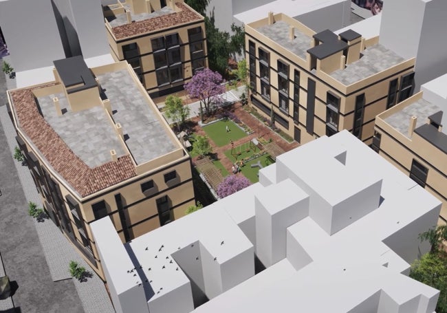 Imagen virtual del proyecto de VPO de Lagunillas, visto desde arriba.
