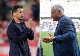 Míchel, entrenador del Girona, y Sergio Pellicer, técnico del Málaga.
