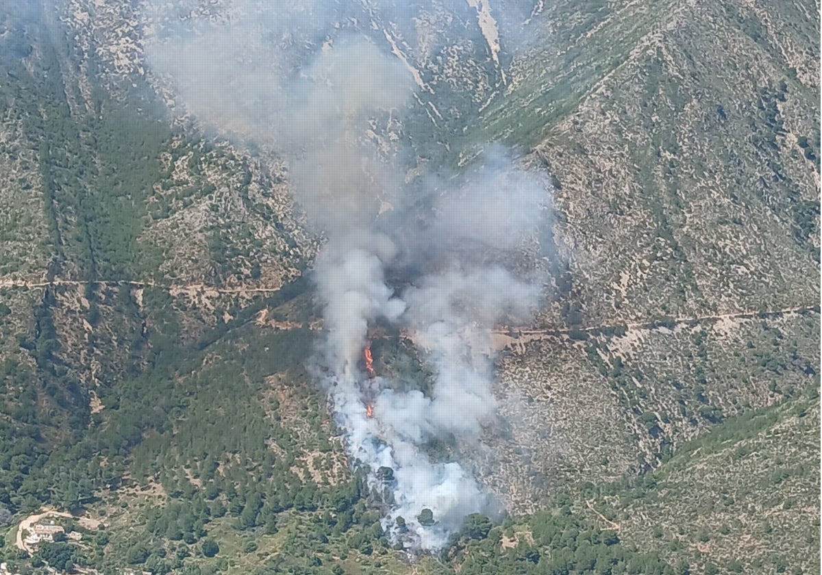 Controlado el incendio forestal declarado en un paraje de Mijas tras arder una astilladora