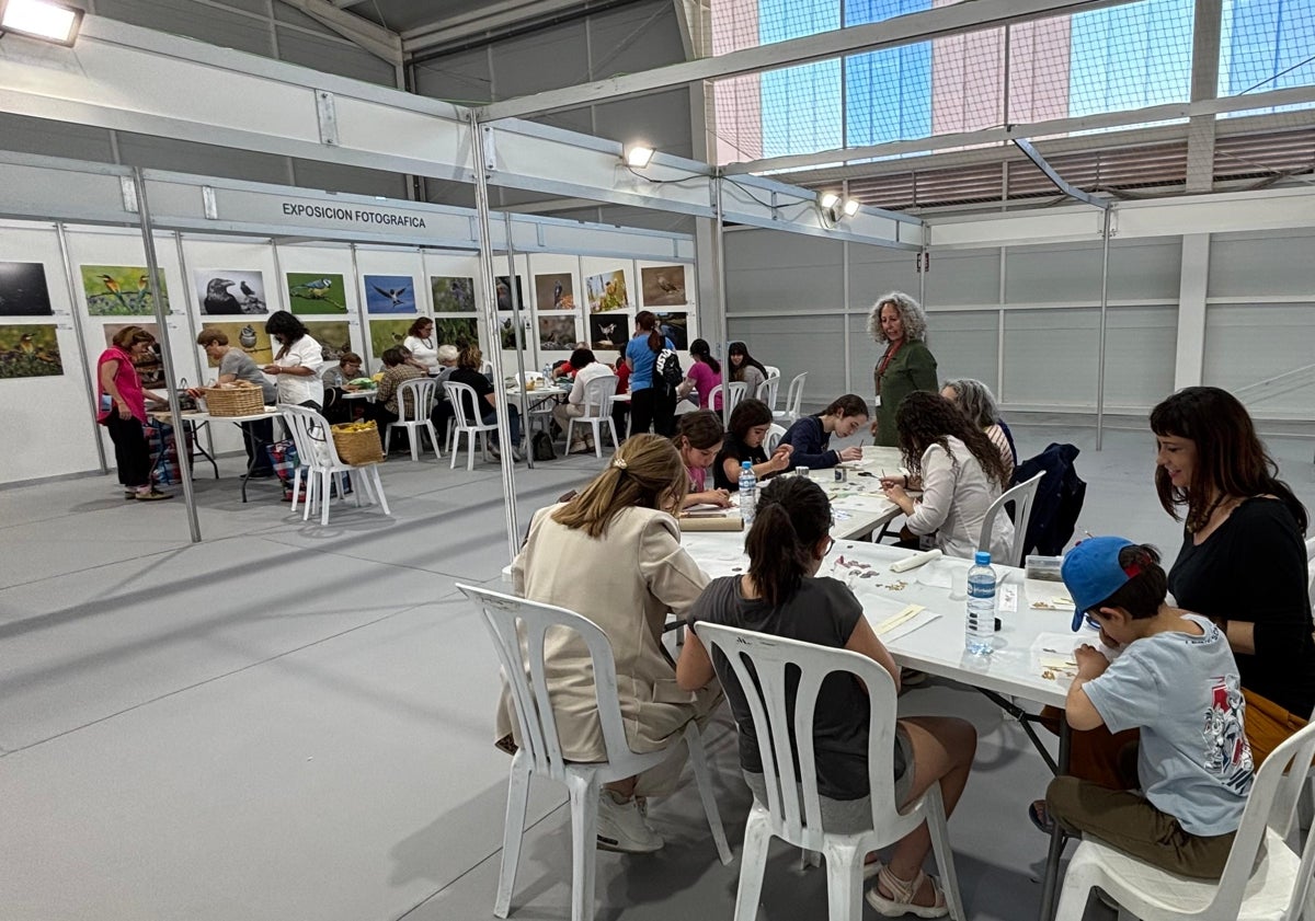 Imagen principal - Más de 20 stands y varios talleres como el del bordado de aves.