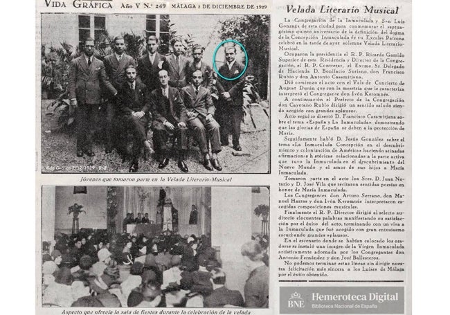 Página completa sobre la velada literaria, con la foto en la que aparece supuestamente Lorca.