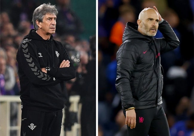 Manuel Pellegrini y Enzo Maresca, el jueves al frente del Betis y del Chelsea, respectivamente.