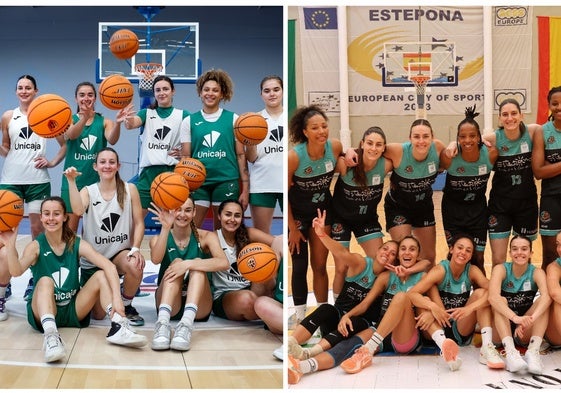 Las plantillas del Unicaja Mijas y del CAB Estepona, posando para SUR