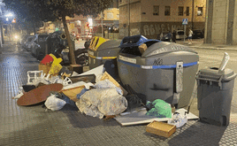 Papeleras a rebosar en la zona denunciada.