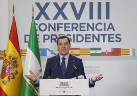 Juanma Moreno, en su comparecencia tras la reunión.