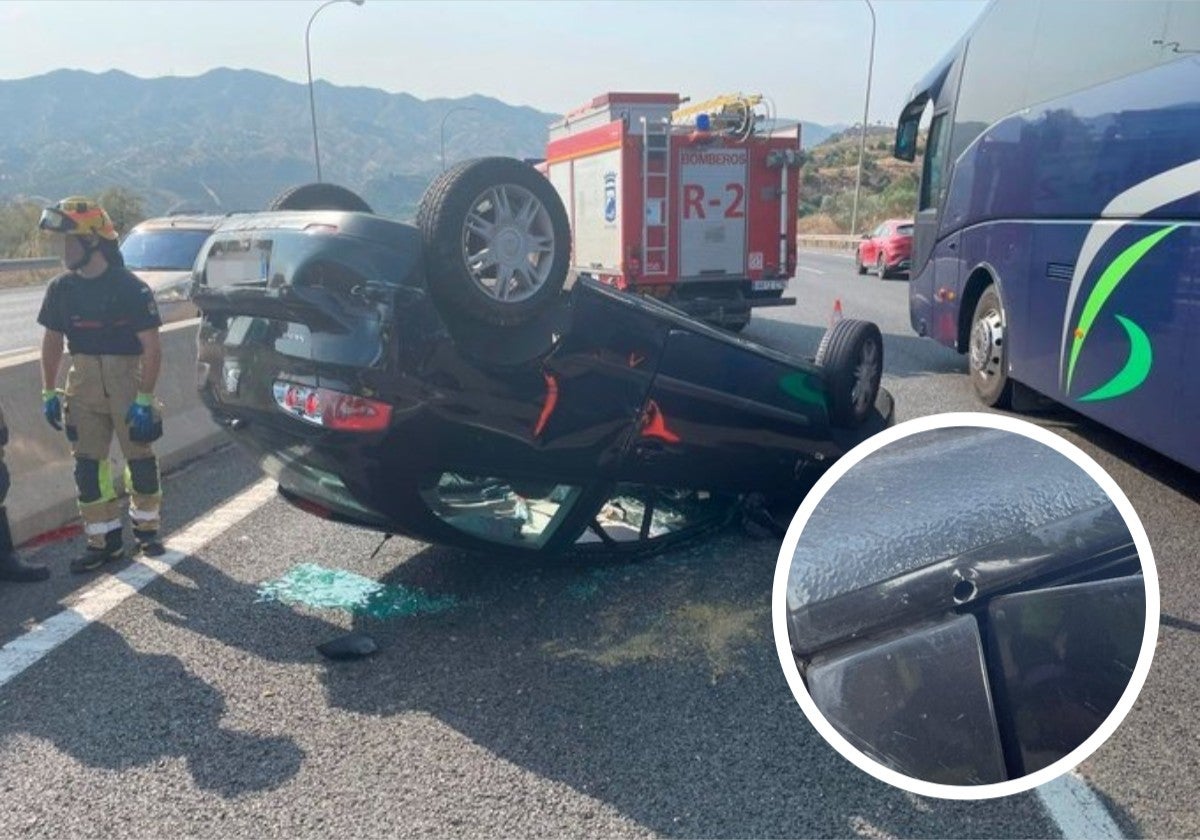 Encuentran un coche tiroteado y al conductor herido de bala en la autovía, a la altura del Limonar, tras un accidente