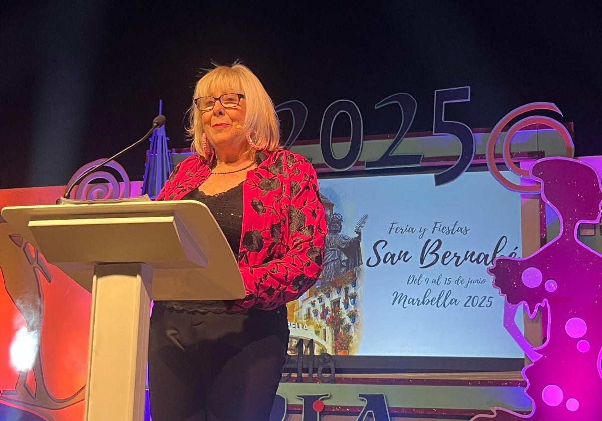 La pregonera de la Feria de Marbella 2025 en honor de San Bernabé, Carmen Pastore 'Pichu'.