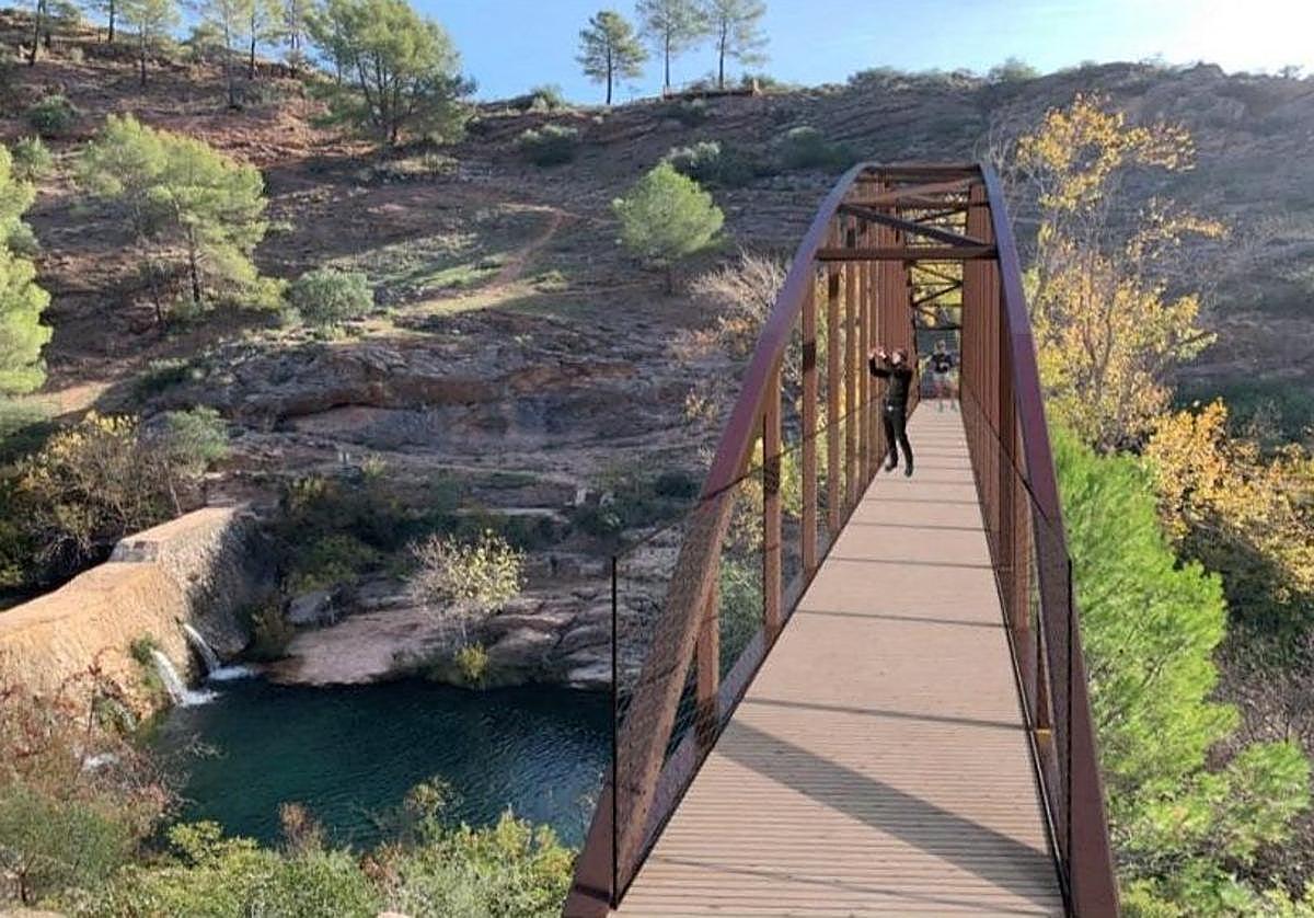 Recreación del puente de madera.