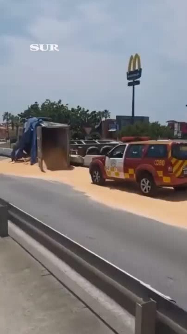 Vuelva un camión cargado de arena en uno de los accesos de Marbella