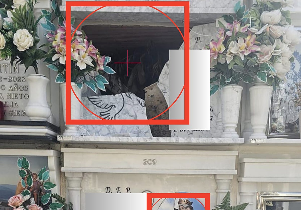 Imagen de los destrozos en las dos lápidas del camposanto canillero.