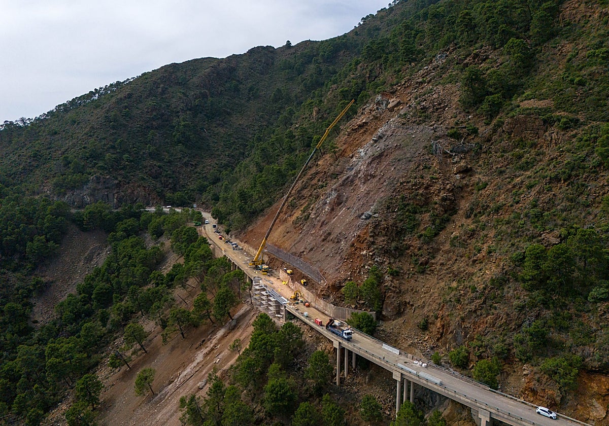 Vista de cómo se encuentra la ladera y la carretera donde se están desarrollando los trabajos.
