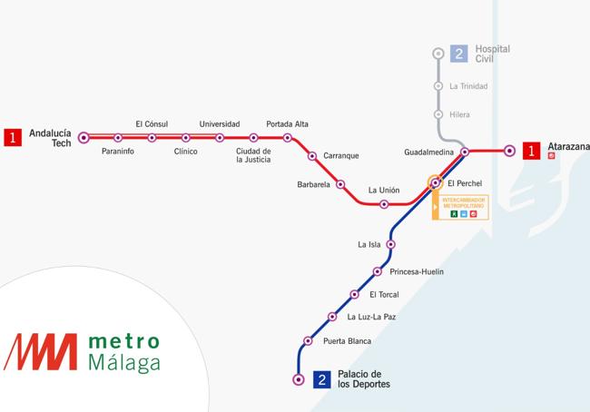 Así quedaría el metro de Málaga con las líneas ahora en construcción..