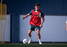 Carlos Dotor, en su primer entrenamiento como jugador del Málaga.