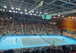 Panorámica de la pista en el Palacio de los Deportes Carolina Marín de Huelva este sábado.