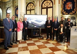Todas las autoridades presentan el proyecto de la sede de Málaga en marzo de 2023.