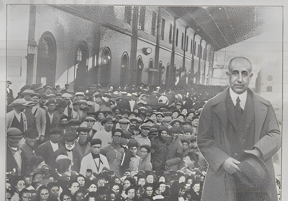 El marques de Linares que fue gobernador civil de Málaga, a su llegada a la estación del tren.