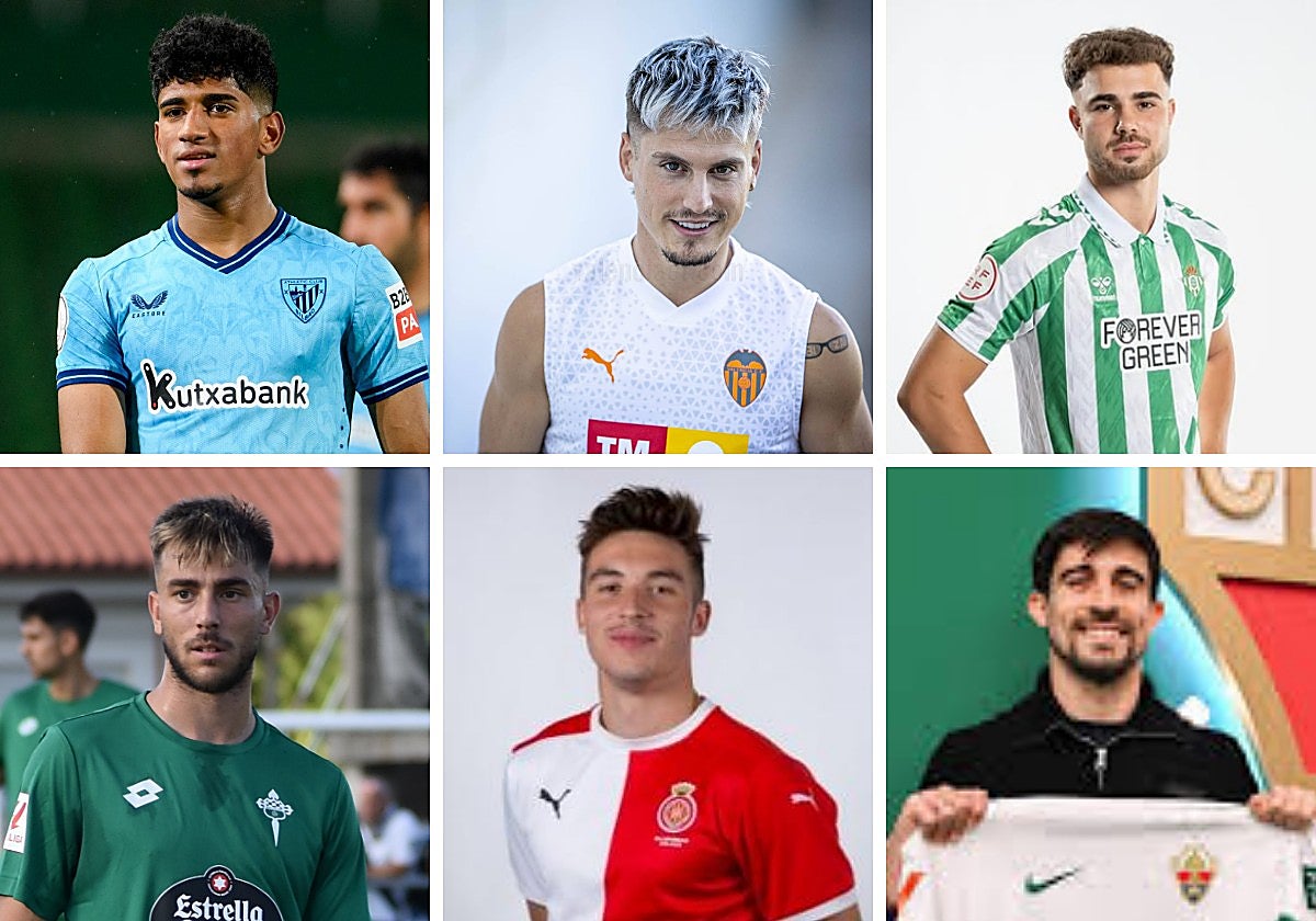 Adu Ares, Canós, Marcos Fernández y, abajo, Iker Losada, Valery y Jairo Izquierdo.