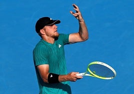 Un lamento de Davidovich después de un punto perdido ante Joao Fonseca.