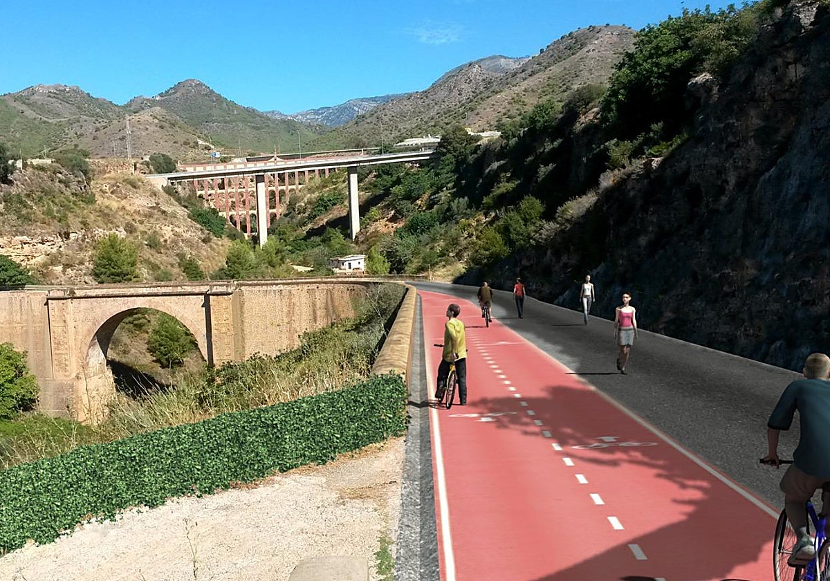 Recreación de cómo quedará el nuevo tramo del carril bici entre Nerja y Maro.
