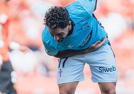 Javi Rueda celebra su gol frente al Mallorca.