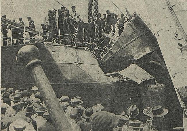 Estado en que quedó la proa del 'Adda'.