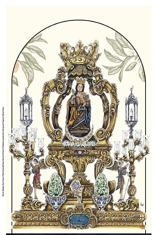 Cartel dibujado por Estefanía Recio en el que recrea cómo será el nuevo trono con el templete barroco.