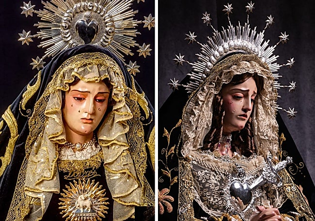 A la izquierda, la Dolorosa de Churriana antes de la restauración, y a la derecha, estado actual.