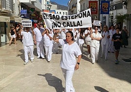 Trabajadoras del SAD durante la manifestación del pasado sábado en Estepona.